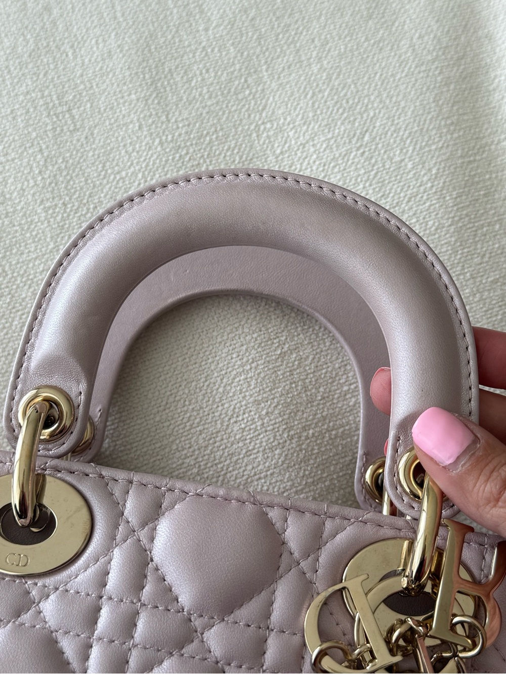 METALLIC PINK CHRISTIAN DIOR LADY DIOR MINI BAG WITH CHAIN STRAP - Picture 9 of 16